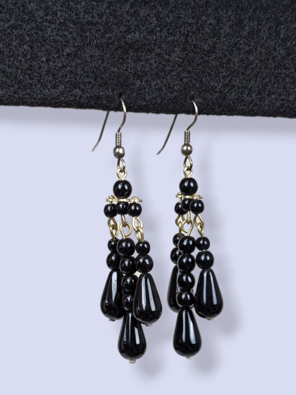 (2/$20) Black Beaded Chandelier Earrings